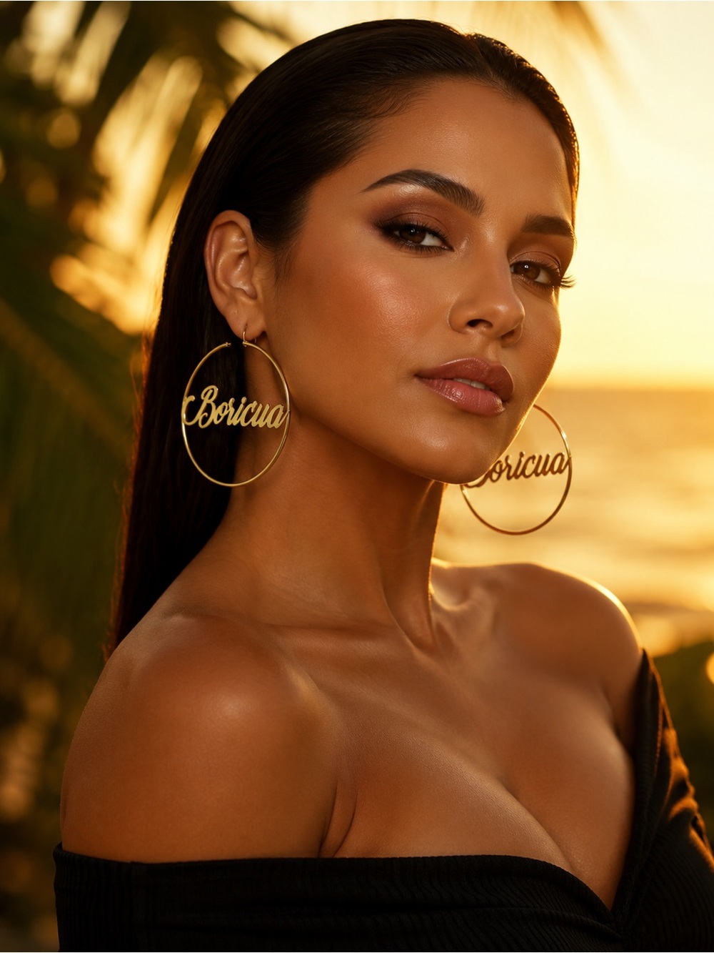 Gold 'Boricua' Script Hoop Earrings